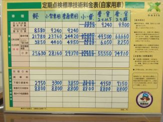 定期点検標準技術料金表